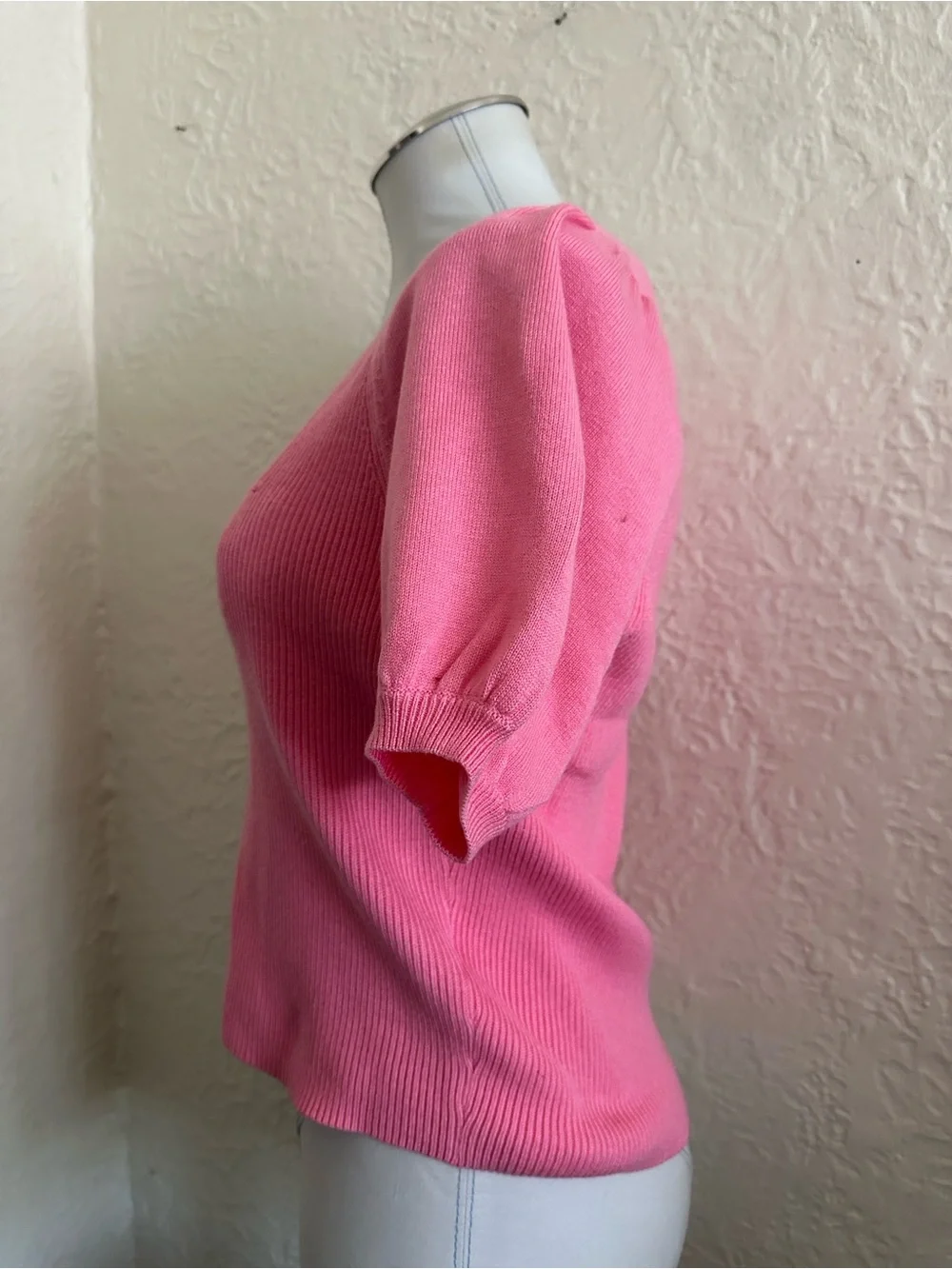French Connection Jaida Pink Square Neck Short Sleeve Sweater NWT Large Wool - Picture 3 of 7